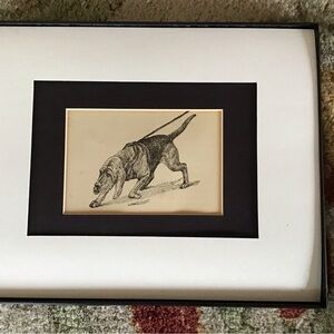 Black and white working Bloodhound sketch in mat, Dog Art